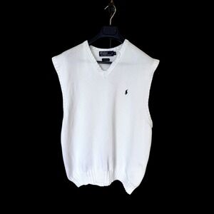 Vintage 90's Polo Ralph Lauren Vest Knit Sweater Sz XL Navy Pony V Neck